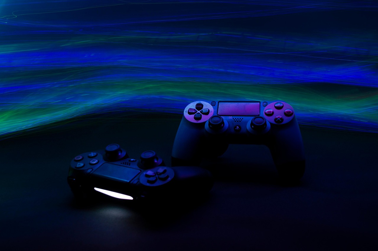 Futuristic game scene with glowing neon lights