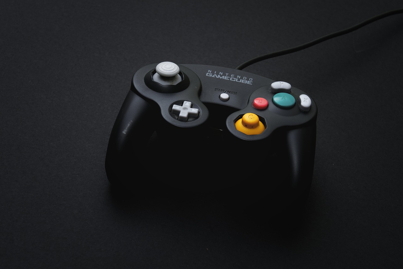 Stylized game character and neon interface